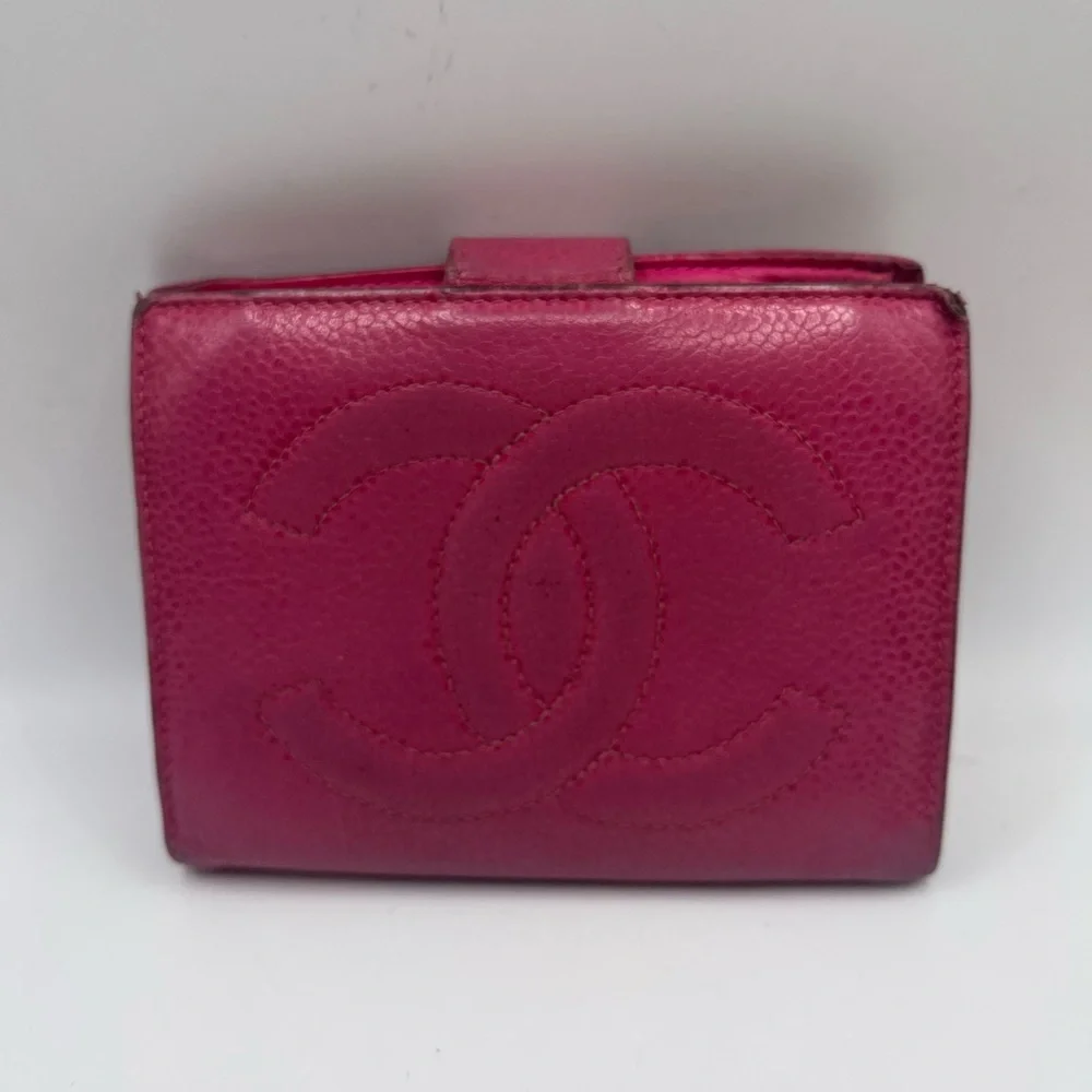 Chanel Pink Caviar Leather Wallet with Iconic CC Logo